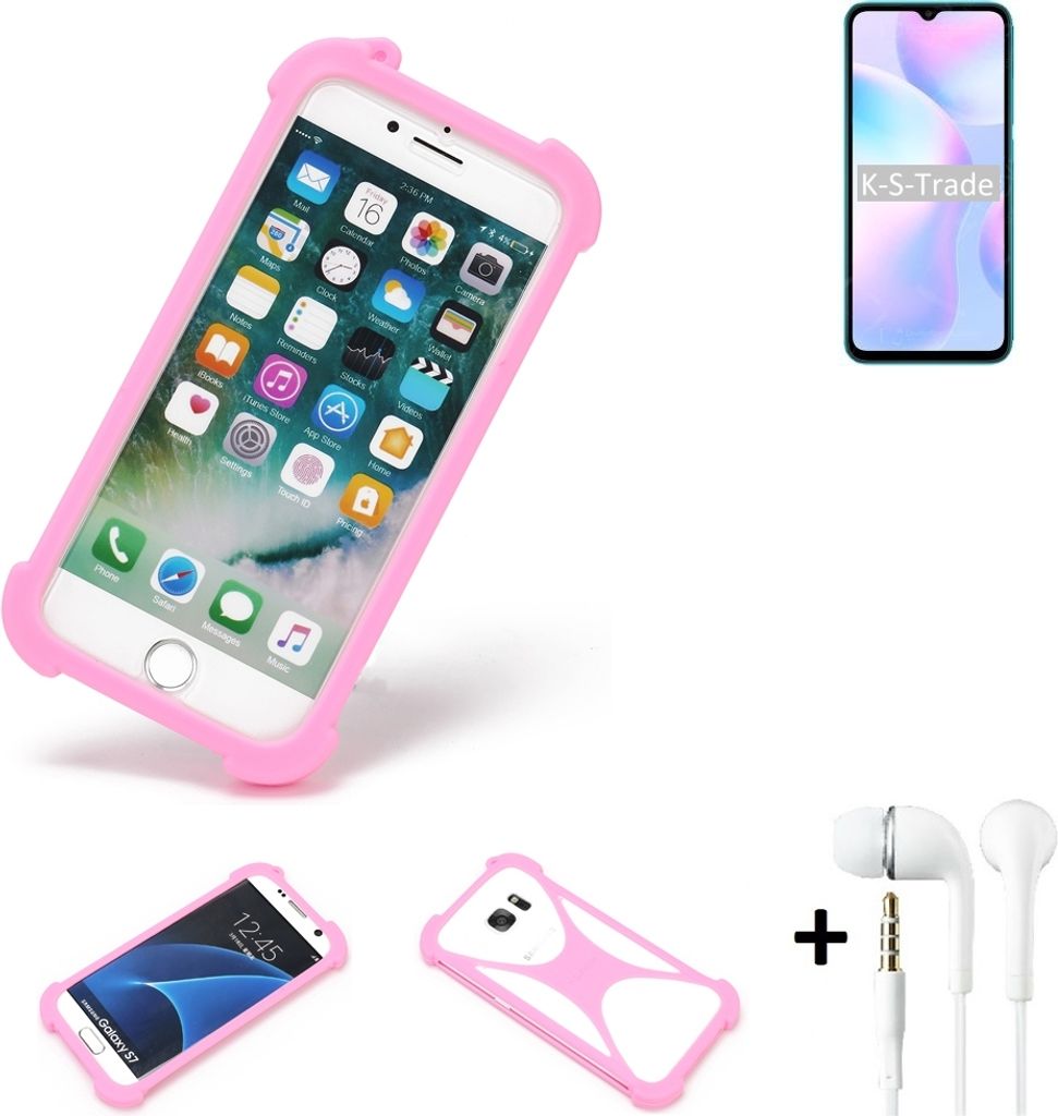 K-S-Trade Bumper + Kopfhörer kompatibel mit Xiaomi Redmi 9i Sport Handy Hülle Schutzhülle Silikon Schutz Hülle Cover Case Silikoncase