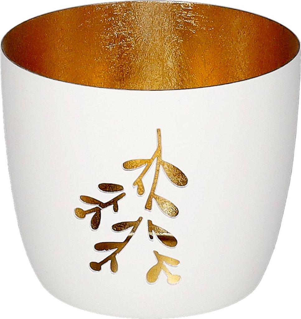 Gift Company Windlicht Madras M, Mistelzweig, Teelichthalter, Kerzenhalter, Eisen, Weiß / Gold, H 8.5 cm, 1212004001