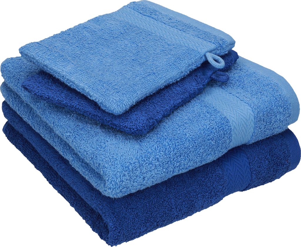 Betz 4 tlg. Handtuch Set HAPPY Pack 100% Baumwolle 2 Handtücher 2 Waschhandschuhe farbe - royalblau - hellblau 250705