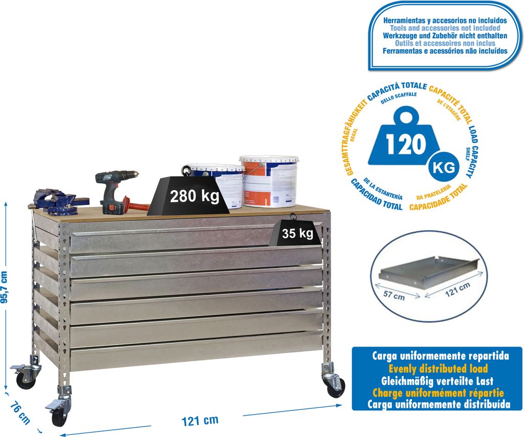 Werkbank ohne Parafuses SIMONWORK MOBILE BT5 BOX6 1200 GALVA/HOLZ