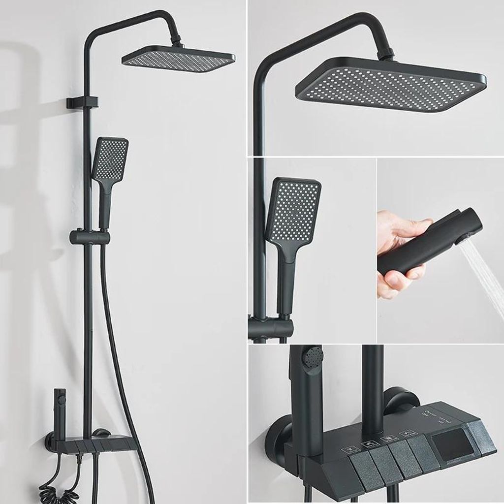 Duschsystem - Regendusche Set - Digitales Display - Einhebelmischer - Keramik-Kartusche - Mit Duschstange - Warm/Kalt - Rot