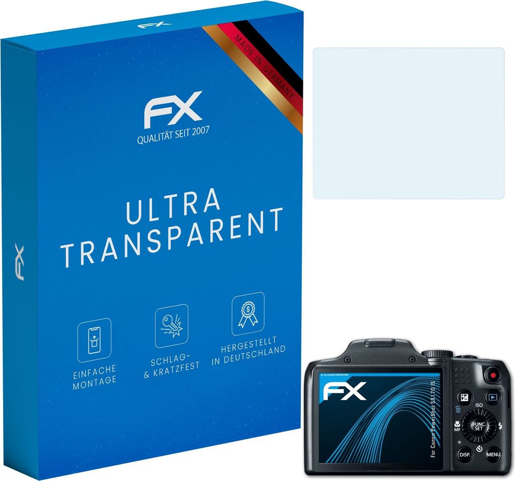 atFoliX FX-Clear 3x Schutzfolie kompatibel mit Canon PowerShot SX170 IS Displayschutzfolie