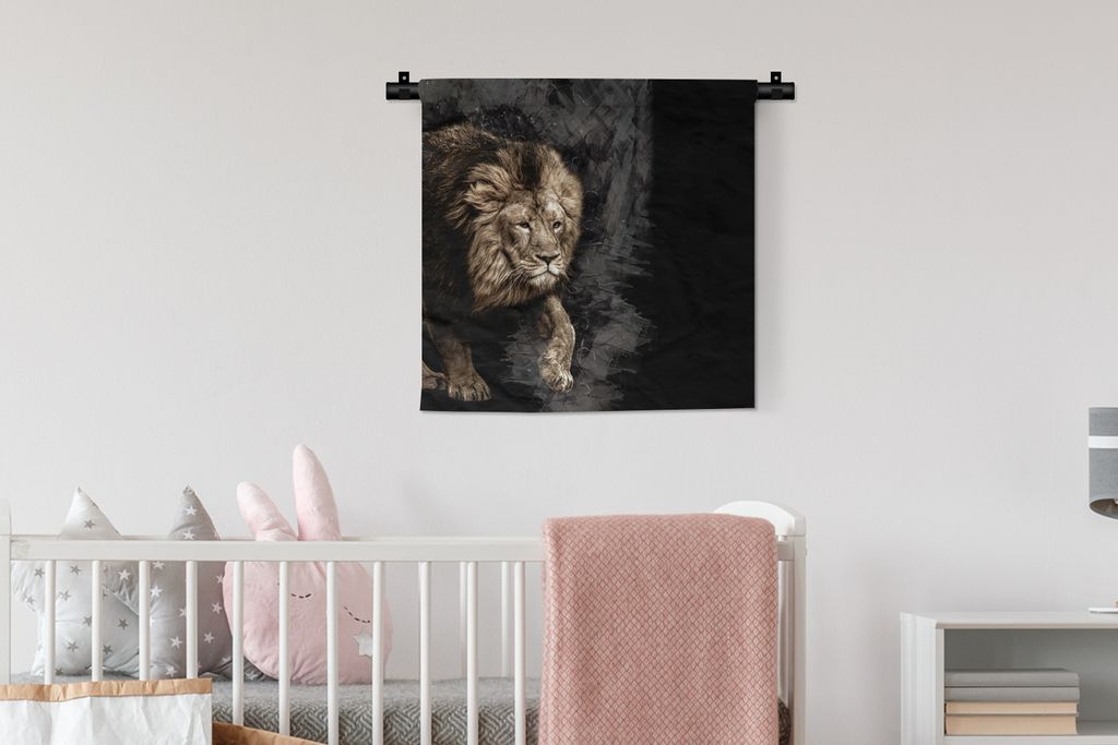 MuchoWow Wandteppich Wandbehang Löwe - Tiere - Schwarz 60x60 cm Tapisserie Dekoration Wandtuch - Dekorationen - Wand Decke