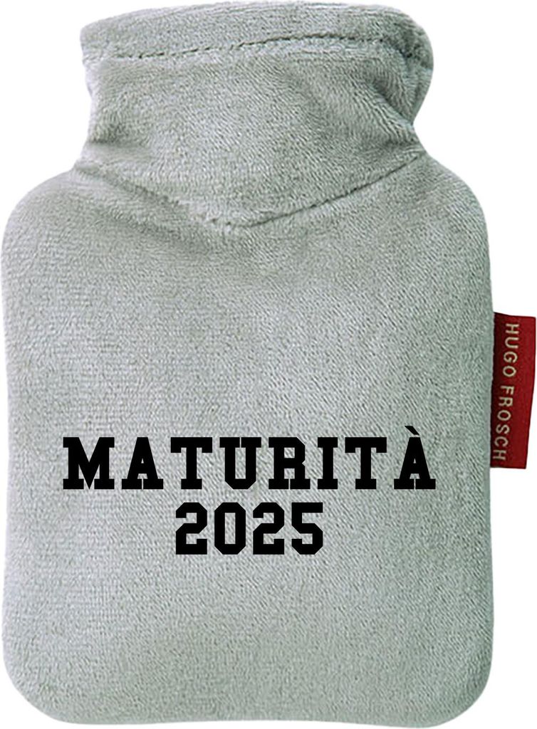 Huuraa Mini-Wärmflasche Maturità 2025 Abschluss Italien 0,2 Liter Grey Mini Veloursbezug Taschenwärmer Geschenkidee