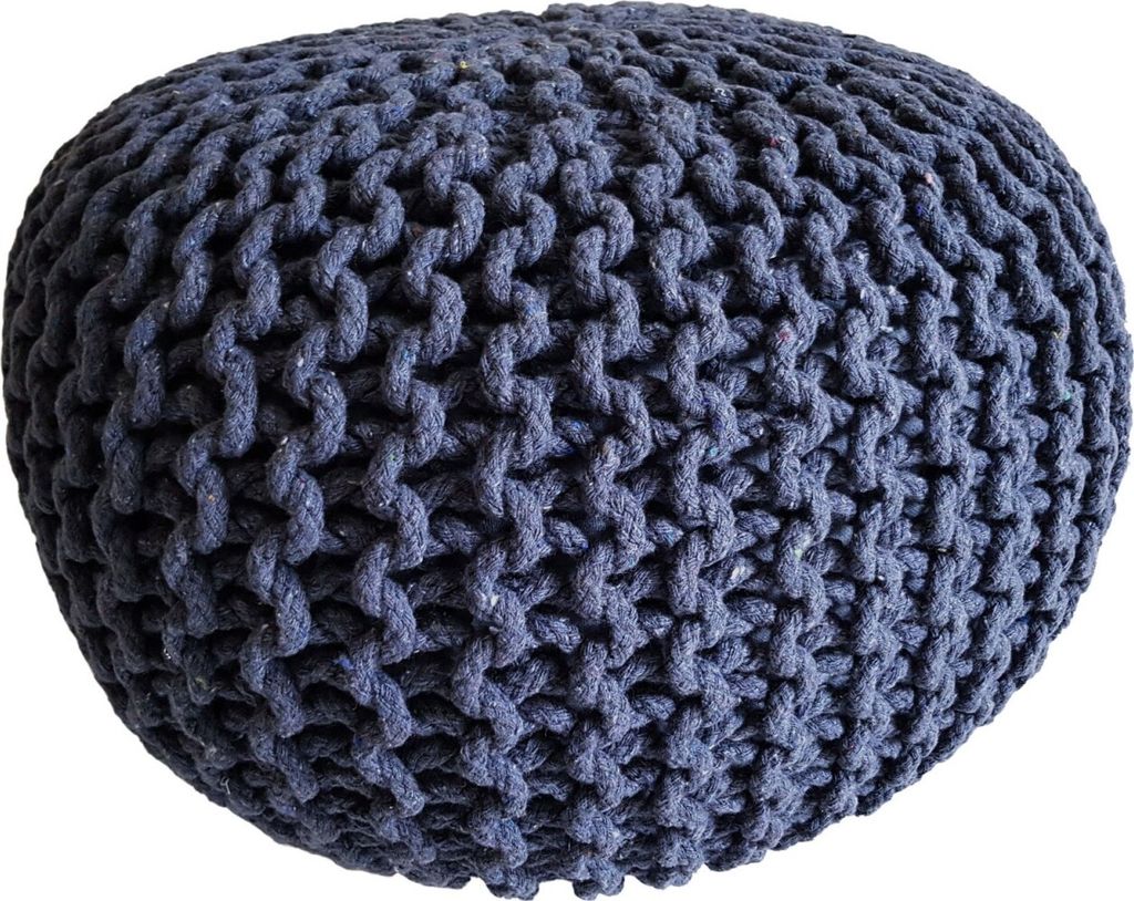 Soma Strickhocker Pouf Ø 45 cm Sitzpouf Grobstrick Pouf Strick Bodenkissen Sonderfarbe jeansblau