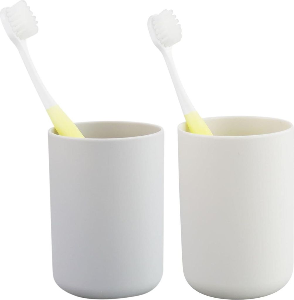 Zahnputzbecher 2 Stück, Badezimmer Zahnbürstenhalter, Pinselhalter, Accessoire Organizer und Toothbrush Holder (Beige &Grau)