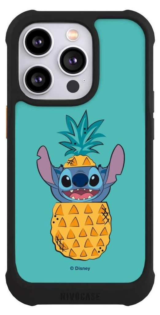 NIVOCASE Hülle für Apple iPhone 14 Pro Stoßfeste Handyhülle NIVOmax Case Schwarz Ananas Disney Lilo & Stitch