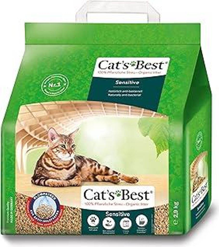 Cat's Best Sensitive, 100 % pflanzliche Katzenstreu, fest klumpend und antibakteriell aus veredelten Aktiv-Holzfasern – speziell für empfindlich...
