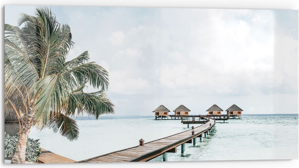 DEQORI Küchenrückwand Glas 80x40 cm 'Flucht ins Paradies' Spritzschutz Bad Rückwand Küche