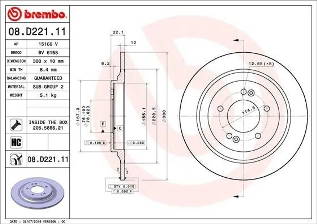 Brembo 08.D221.11 Disque de Frein Anti-Corrosion pour Niro et Kona (OS)