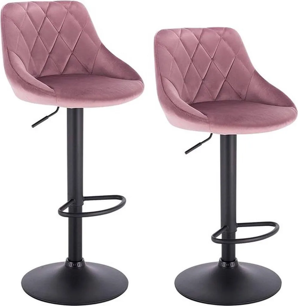 Tabouret de bar ergonomique rose lot de 2 réglable en hauteur 60-82cm