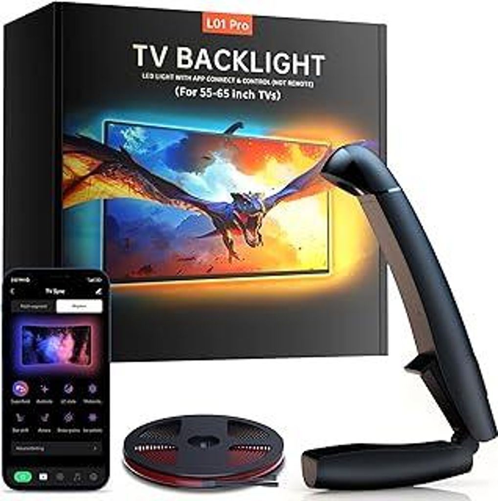 TV Hintergrundbeleuchtung, 4,5 Meter Sync TV Led Strip für 55-65 Zoll TVs und PC-Monitore, TV LED Hintergrundbeleuchtung mit Sensor, Smart-App-Ste...