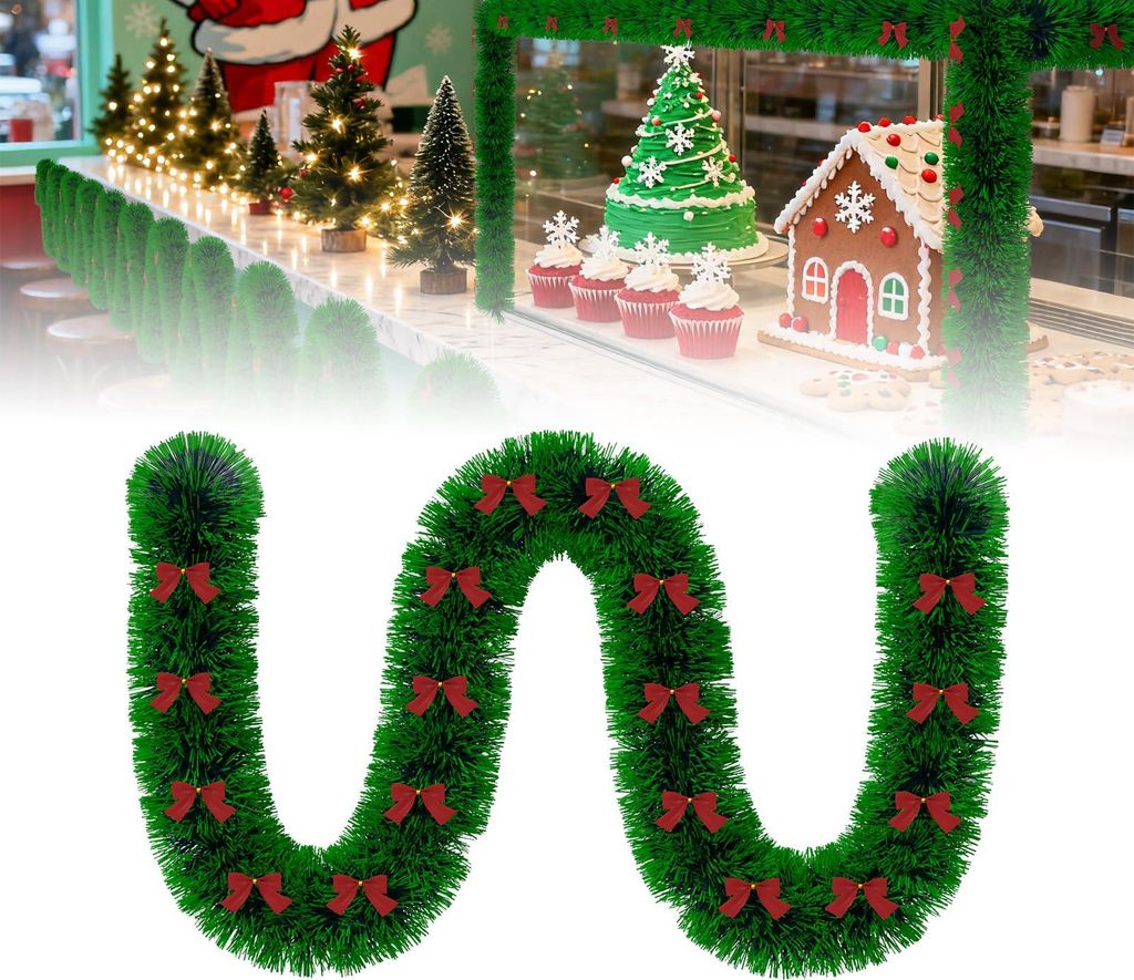TRMLBE Tannengirlande 8m Weihnachtsgirlande mit mit Schnee-Effekt und 24 Rote Schleife Kš¹nstliche Girlande Weihnachten fš¹r Weihnachtsdeko Inn...