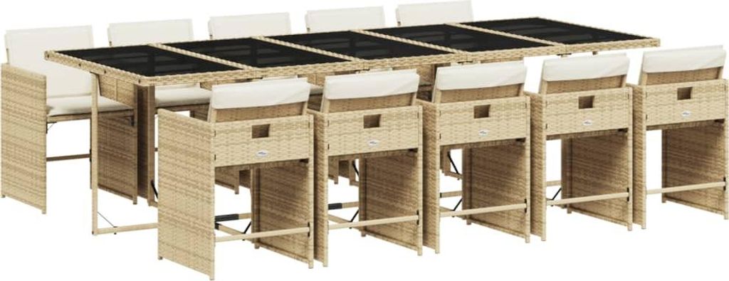 vidaXL 11-tlg. Garten-Essgruppe mit Kissen Beige Poly Produktbild 