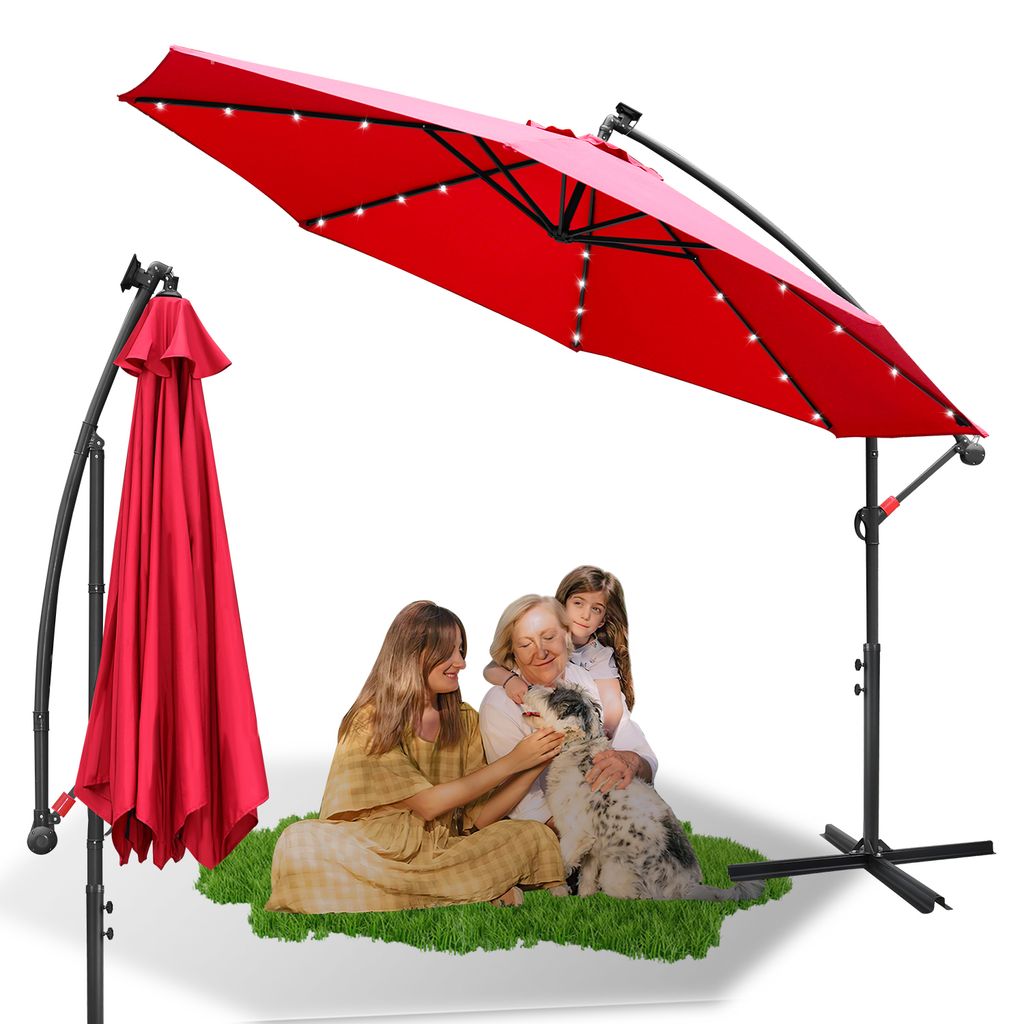 Sonnenschirm mit LED Beleuchtung Ampelschirm 300 cm Garten Produktbild 