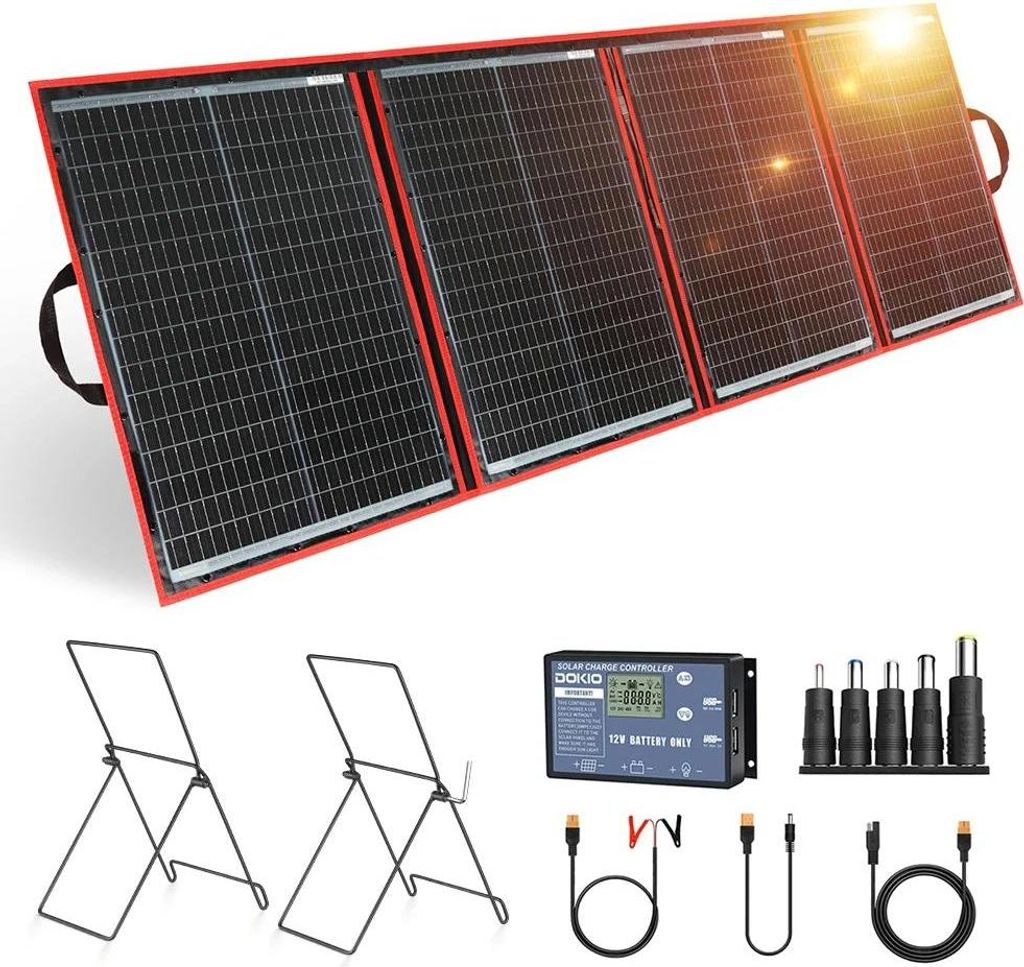 Tragbares faltbares Solarpanel - 195 W Set mit Halterung - Flexibel - Monokristallin - Für Camping, Wohnmobil und Boot