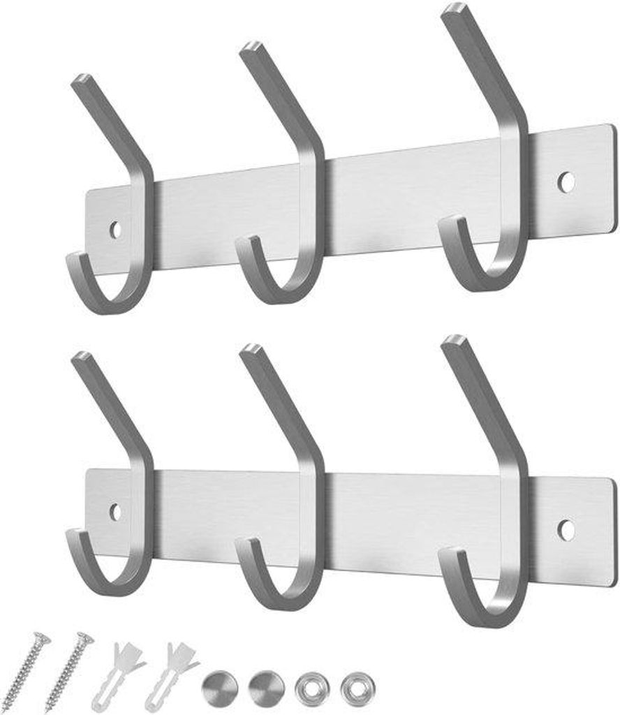 Kleiderhaken 3 Haken, Edelstahl, silber, 22 cm, für Jacken und Kleidung