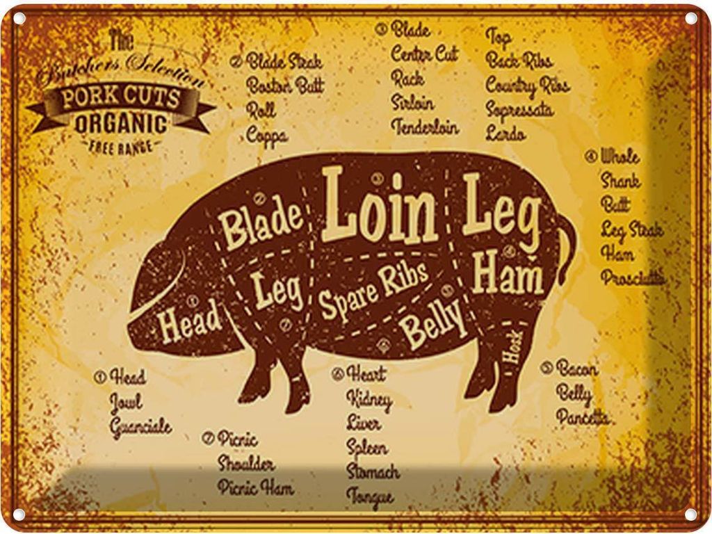 vianmo Blechschild 30x40 cm Pork cuts organic Metzgerei Hofladen Marktstand Laden