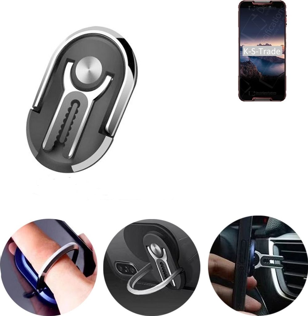 K-S-Trade 3in1 Smartphone-Ring Handy-Ring kompatibel mit Cubot Quest Fingerhalterung Handyring Tischständer Lüftungsgitter-Halterung Tisch Ständer