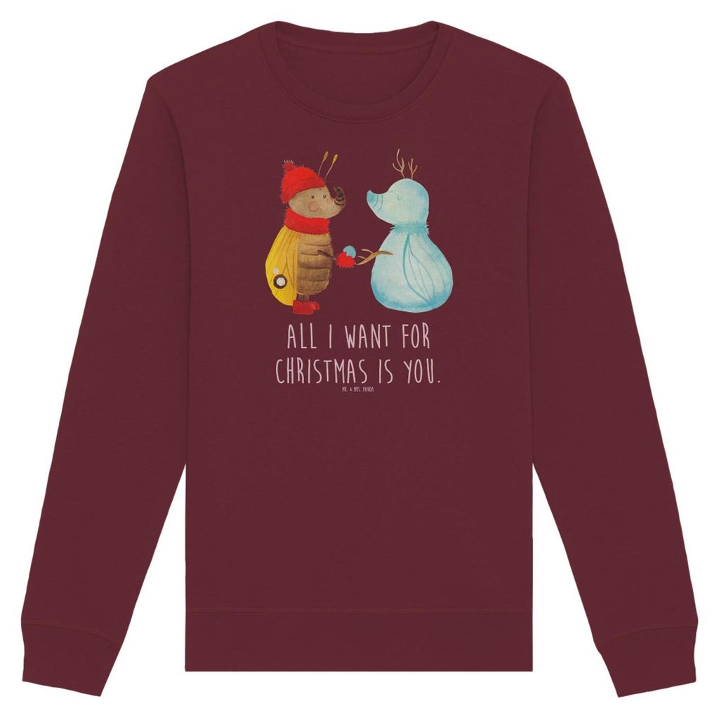 Mr. & Mrs. Panda Baumwoll Pullover Nachtfalter Schneemann Größe XL - Burgundy - Geschenk, Weihnachten, Winter, Sweater, Sweatshirt, Weihnachtsgru...