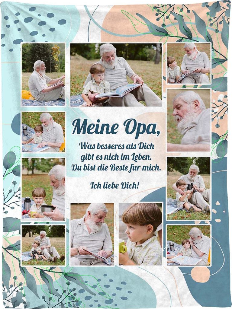 Ferocity Personalisierte Foto Decke mit Eigenem Foto; Super Weiche Extra Gemütliche Kuscheldecke zum Opa Tag 150 x 200 CM; Sofadecke Collage mit ...