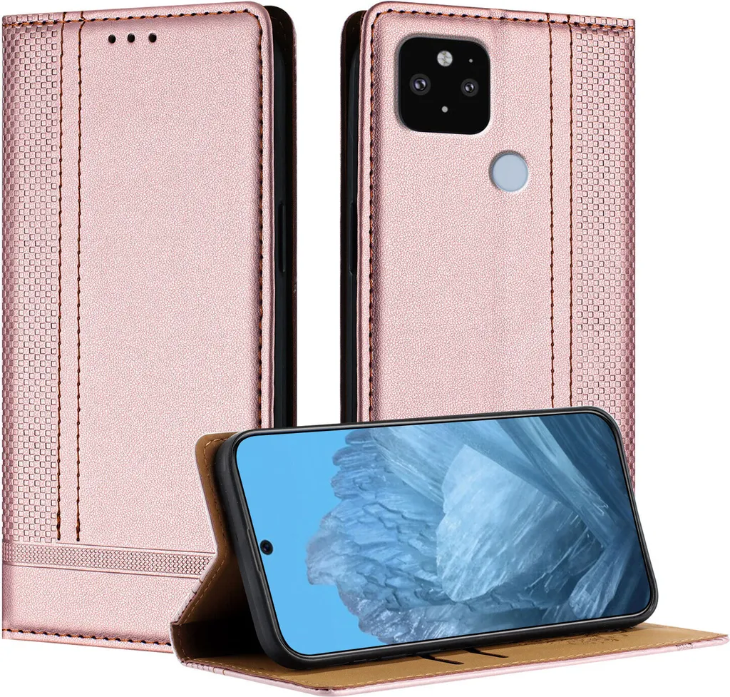 Cover Google Pixel 5 XL Anti-Caduta Rosa Pelle - Porta Carte Stand