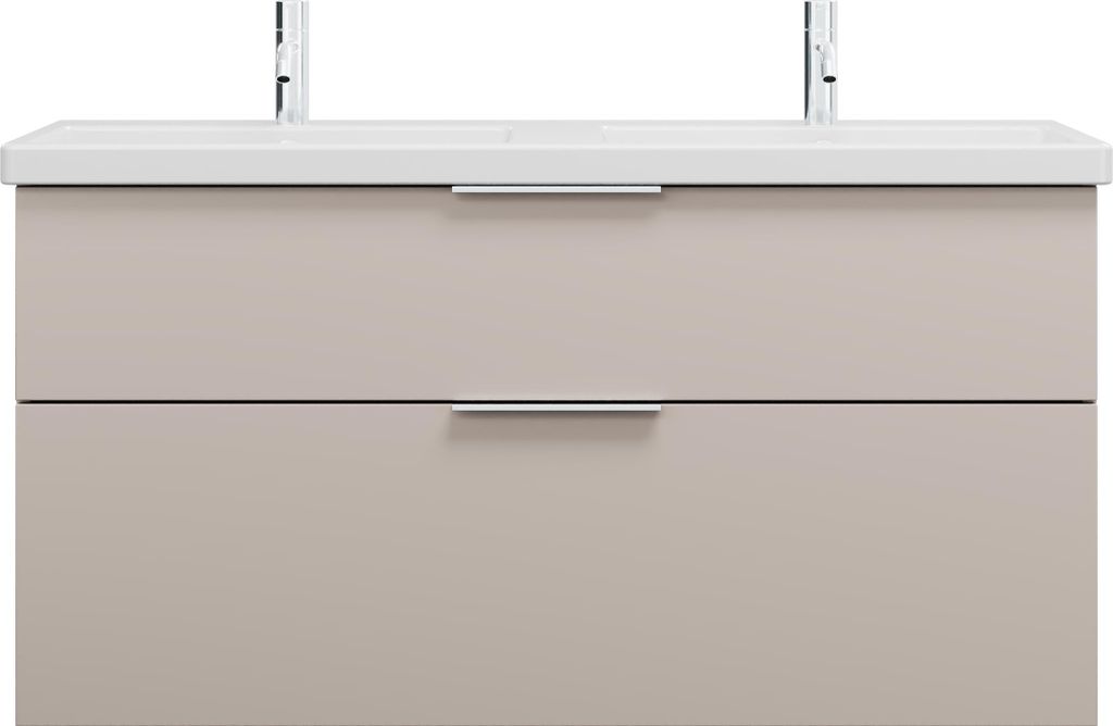 burgbad Eqio Keramik-Doppelwaschtisch inklusive Waschtischunterschrank mit 2 Schubladen, Breite 1230mm, SEYS123F6583C0001G0146