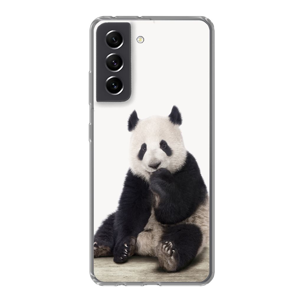 MuchoWow Handyhülle Schutzhülle Hülle für Samsung Galaxy S21 FE Panda - Tiere - Jungen - Mädchen - Pandabär Silikon Softcase Handy Hülle -...