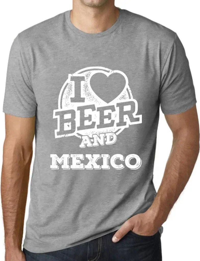 Herren Grafik T-Shirt Ich liebe Bier und Mexiko – I Love Beer And Mexico – Öko-Verantwortlich Vintage Jahrgang Kurzarm Lustige Druck Geburtstag