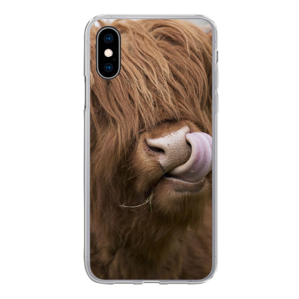 MuchoWow Handyhülle Schutzhülle Hülle für iPhone X Schottischer Highlander - Braun - Kuh Silikon Softcase Handy Hülle - Handyhülle