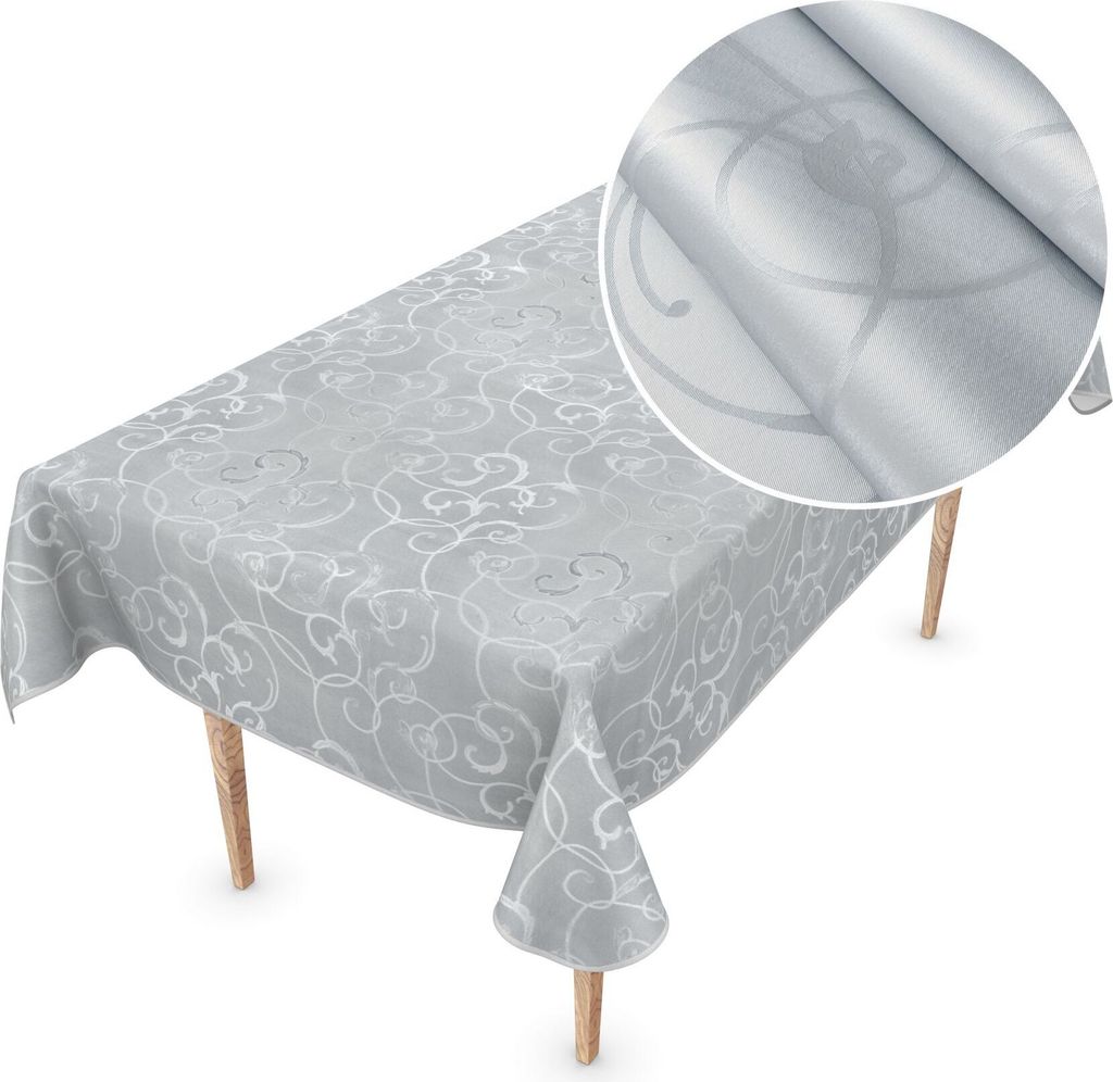 Tischdecke Wachstuch Premium Ornamente Grau Robust Wasserabweisend Breite 155 cm Länge 350 cm
