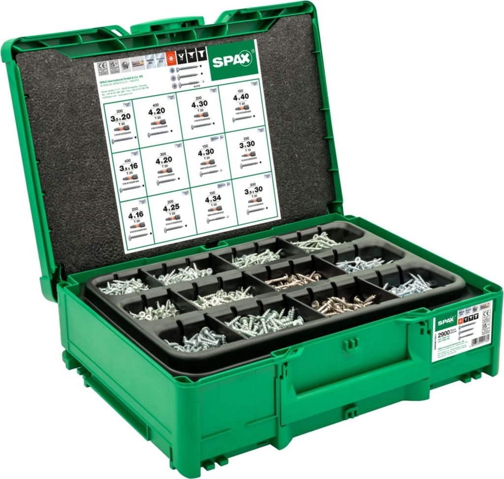 SPAX Box Systainer³ T-Loc Möbelbau , Senkmultikopf, T-STAR plus, WIROX, 2900 Schrauben und 5 Bits
