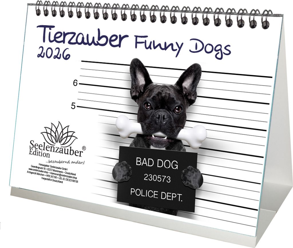 Tierzauber Funny Dogs DIN A5 Tischkalender für 2026 Hunde Welpen - Seelenzauber