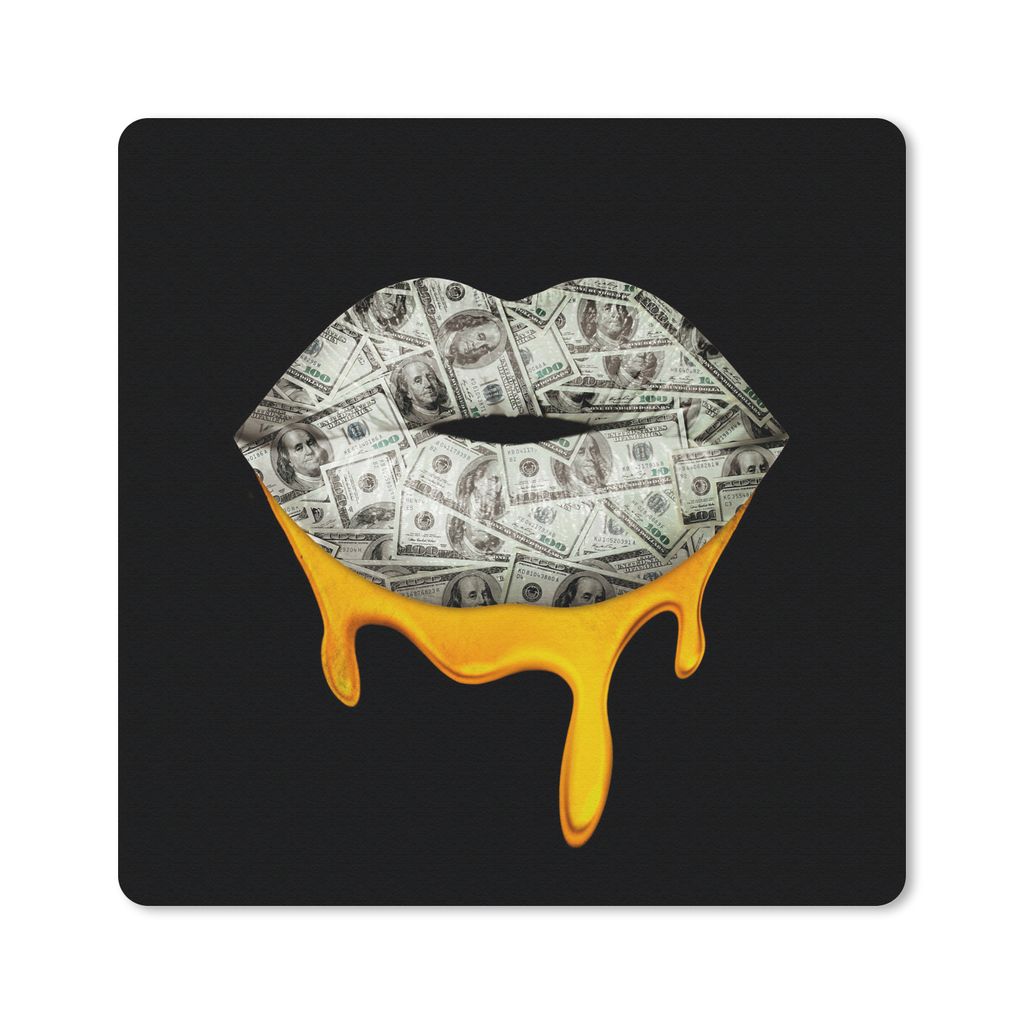 MuchoWow Mauspad Mousepad Lippen - Geld - Schwarz - Weiß 30x30 cm - Mousepads - Maus Mat - Pad - Mausunterlage - Gaming