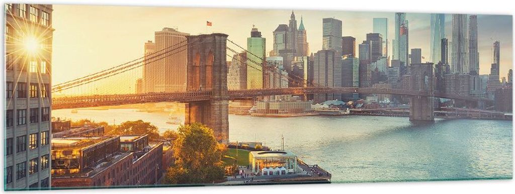 Bilder auf glas - New York Brücke - 160x50cm - Glasbilder - Wandbilder - Kunstdruck - zum Aufhängen bereit - Wanddekoration aus Glas - Glas Bilde...