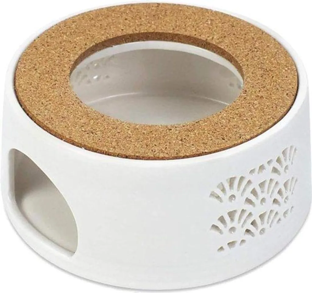 Chauffe-théière design éventail en céramique avec protection en liège