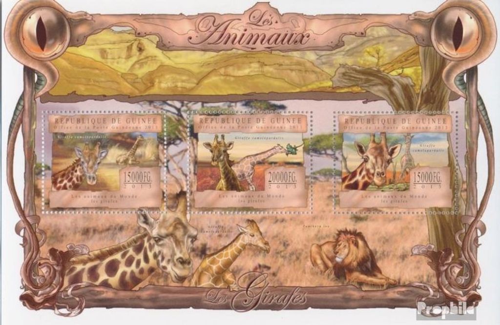 Briefmarken Guinea 2013 Mi 9829-9831 Kleinbogen (kompl. Ausgabe) postfrisch Giraffen (Giraffa Plancius)