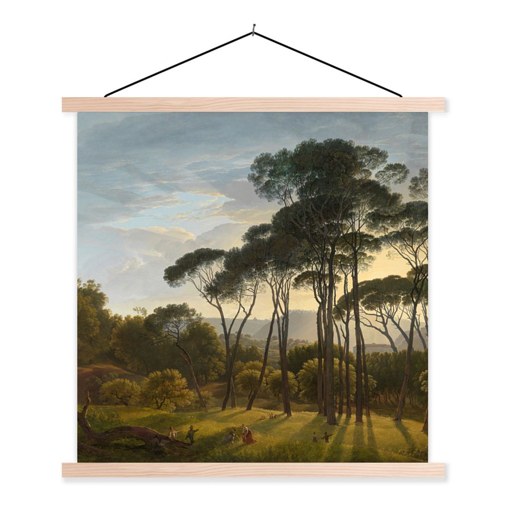 MuchoWow Textilposter Italienische Landschaft mit Zirbelkiefer - Gemälde von Hendrik Voogd 60x60 cm mit holzfarbenen Rahmen - Wanddekoration