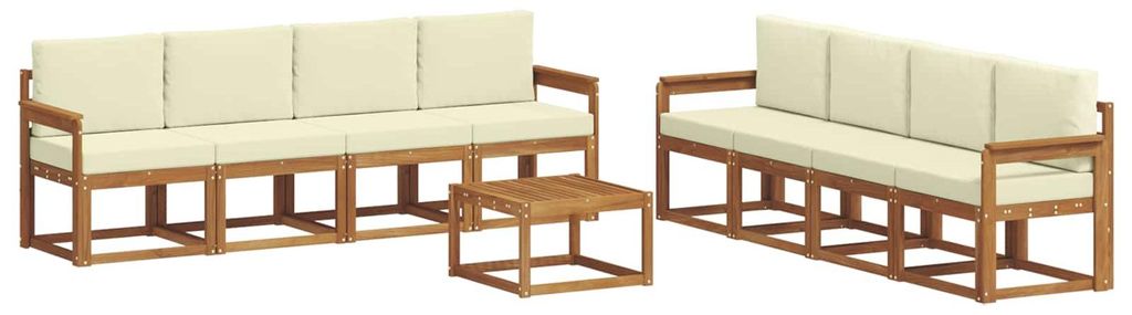 vidaXL Outdoor-Sofagarnitur 9 pcs Natur und Creme Massivholz Akazie