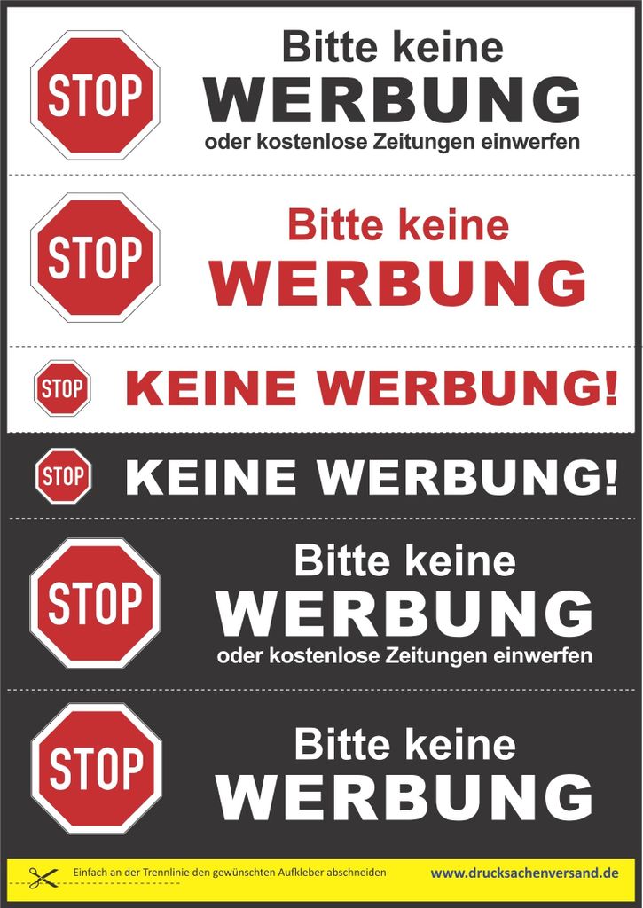 5 x 6 Stück Aufkleber Keine Werbung, Folienaufkleber mit UV-Schutzlackierung, Stop - Bitte keine Werbung oder e Zeitungen einwerfen, Etiketten Bri...