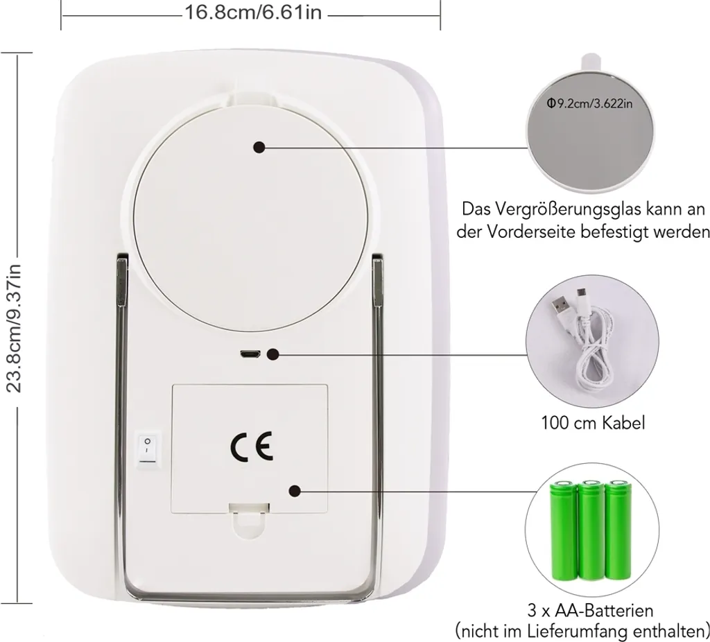 Specchio Ingranditore 7x con Luce LED - Precisione per Rasatura e Trucco - 6