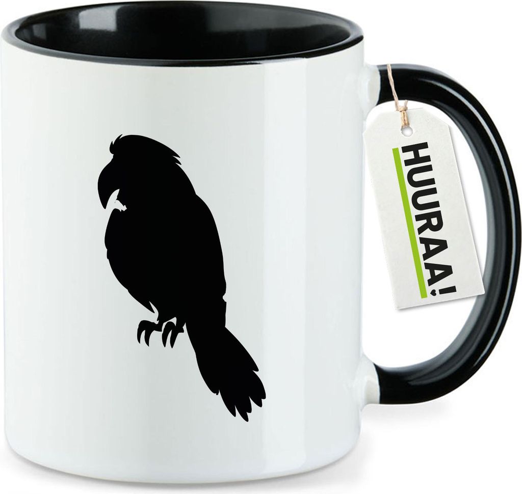 Huuraa Kaffeetasse Papagei Silhouette 330ml Schwarz Keramik Kaffeebecher Geschenkidee