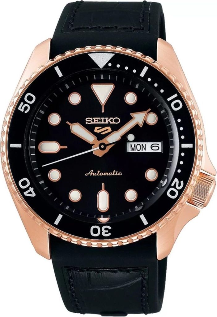 Seiko 5 Sports Automatikuhr mit schwarzem Zifferblatt und Produktbild 