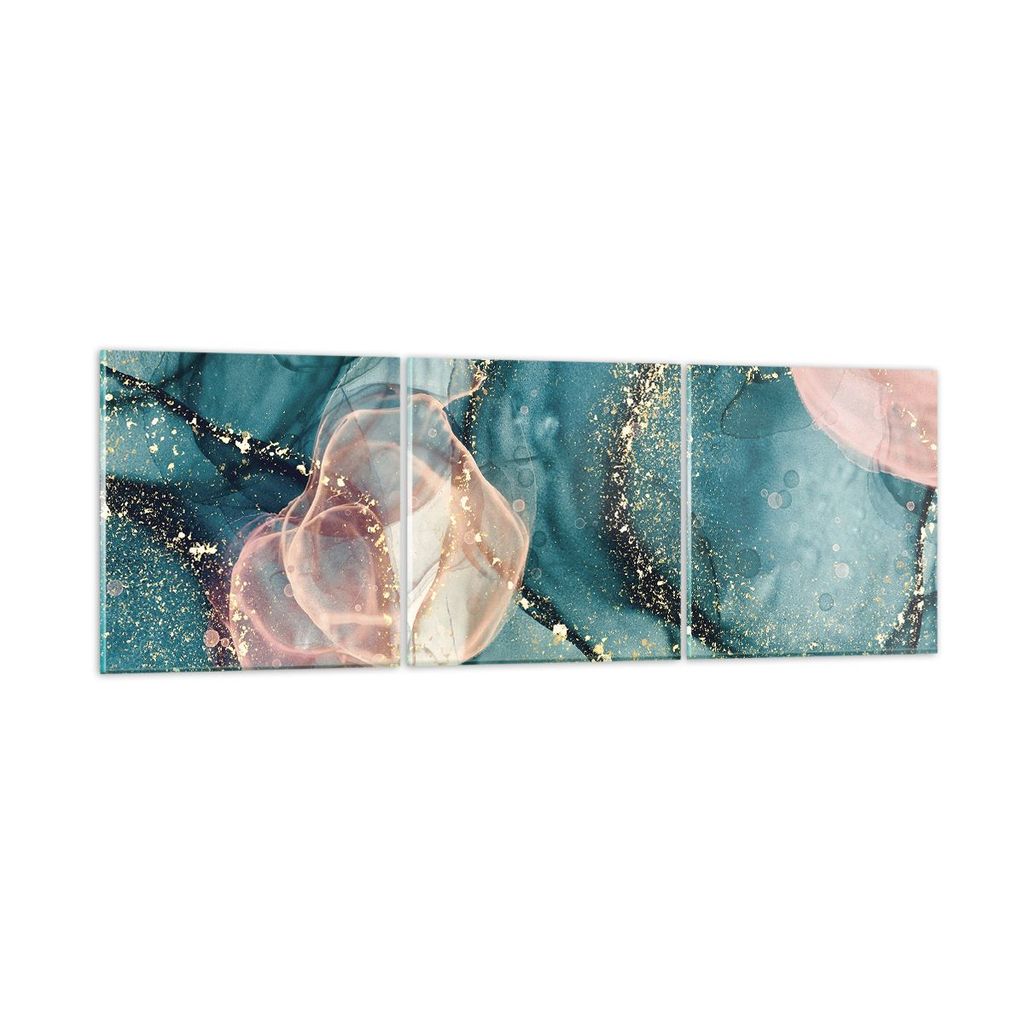 Bilder auf glas - 3 Teile - Flüssigkeit Gold Rosa - 120x40cm - Glasbilder - Wandbilder - Bilder - zum Aufhängen bereit - Wanddekoration aus Glas ...