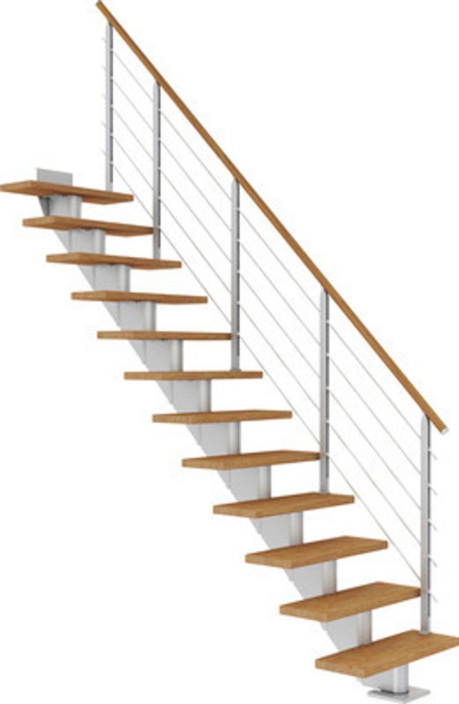 Pertura Mittelholmtreppe Alena Eiche Leimholz Perlgrau Gerade 75 cm 13 Stufen / 14 Steigungen Relinggeländer Grau (RAL 9
