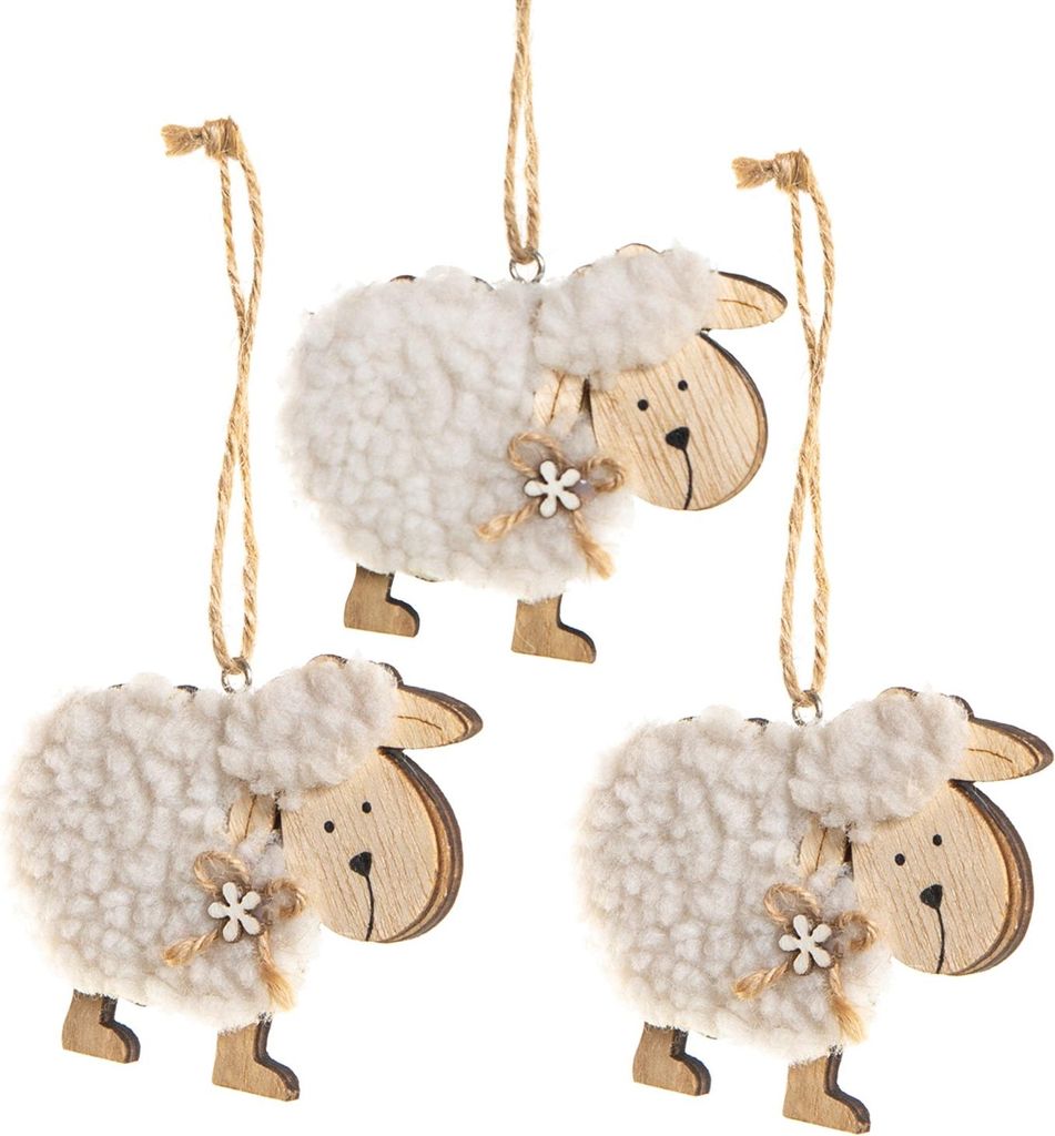 3 Schafe als Osterhanhänger 9 x 7 cm - Dekoration Ostern Frühling natur weiß