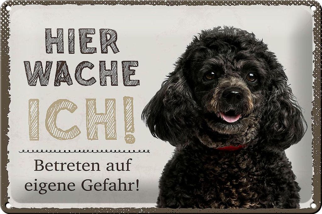 Blechschild Hinweis Pudel hier wache ich eigene Gefahr, 30 Produktbild 