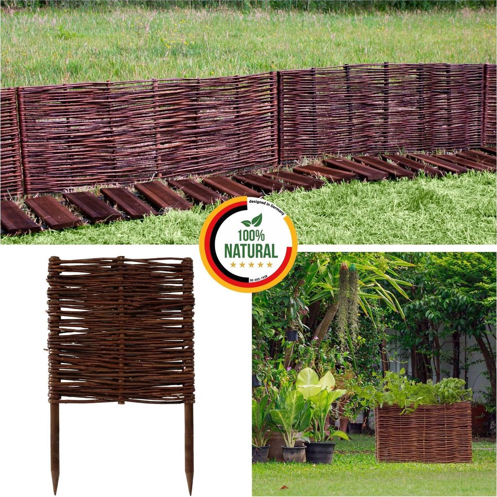 Floranica 1 Stück Beeteinfassung Weide 40 cm x 30 cm Handgemachte Rasenkante Beetbegrenzung - Beetzaun