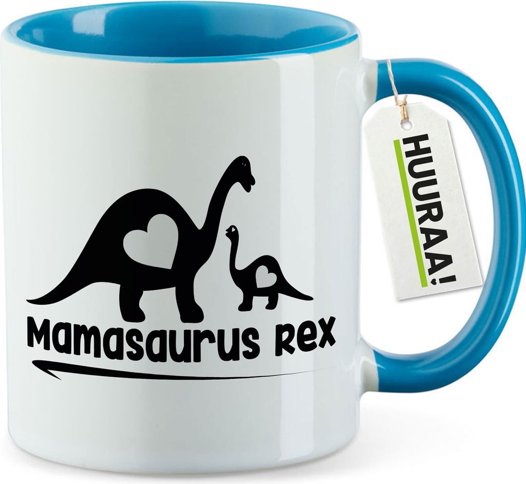 Huuraa Kaffeetasse Mamasaurus Rex Dinosaurier 330ml Blau Keramik Kaffeebecher Geschenkidee