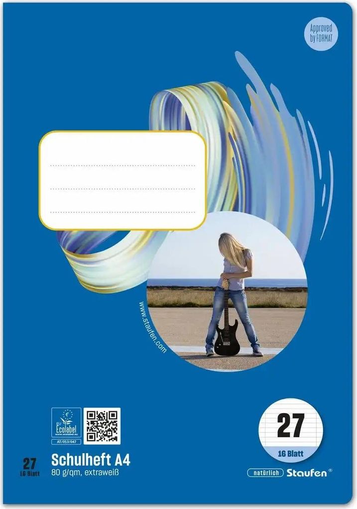Staufen Schulheft Style Lineatur 27 liniert mit Doppelrand 16 Blatt 80g/m² DIN A4